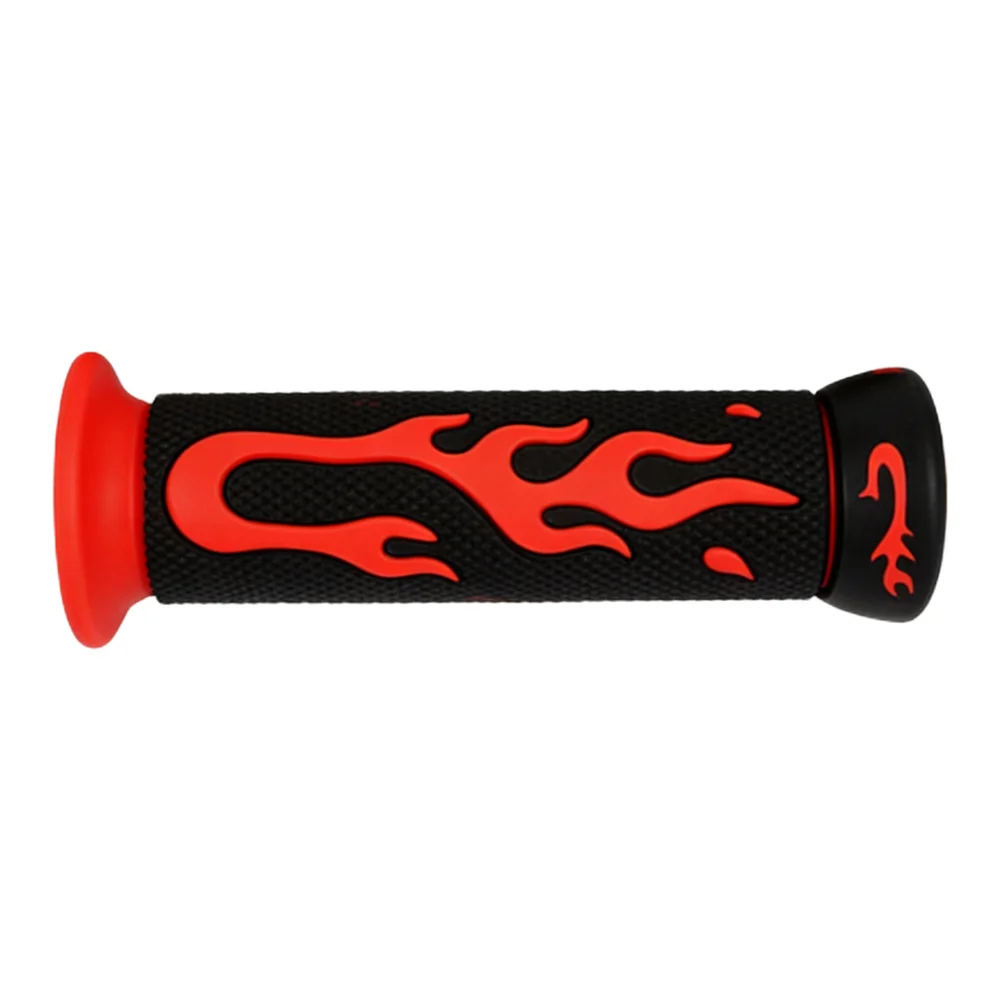 Motorcycle Flame Tread Handlebar Grips with Soft Rubber Build for Non Slip Performance on All Terrain Vehicles