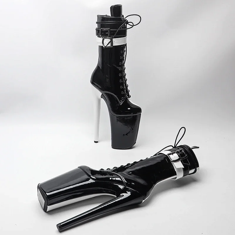 Leecabe  23CM/9inches Patent  PU Sexy  Fashion trend two color mix color   High Heels platform stripper heel Pole Dance boot