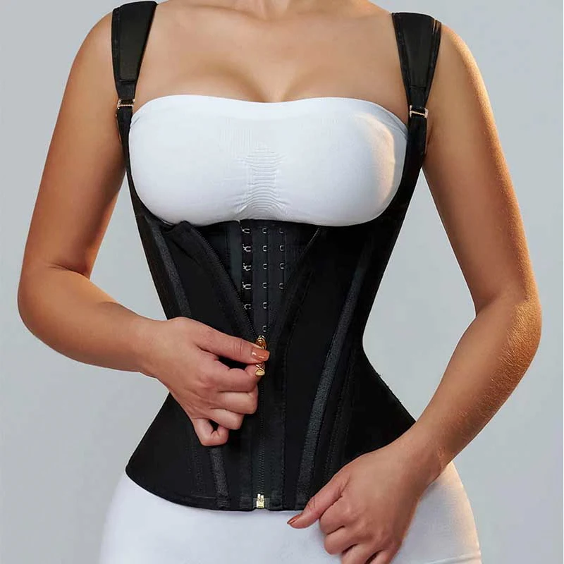 

Women Fajas Colombianas Body Shaper Double Compression Waist Trainer Adjustable Zipper and Hook-eyes Flat Belly Vest Tops