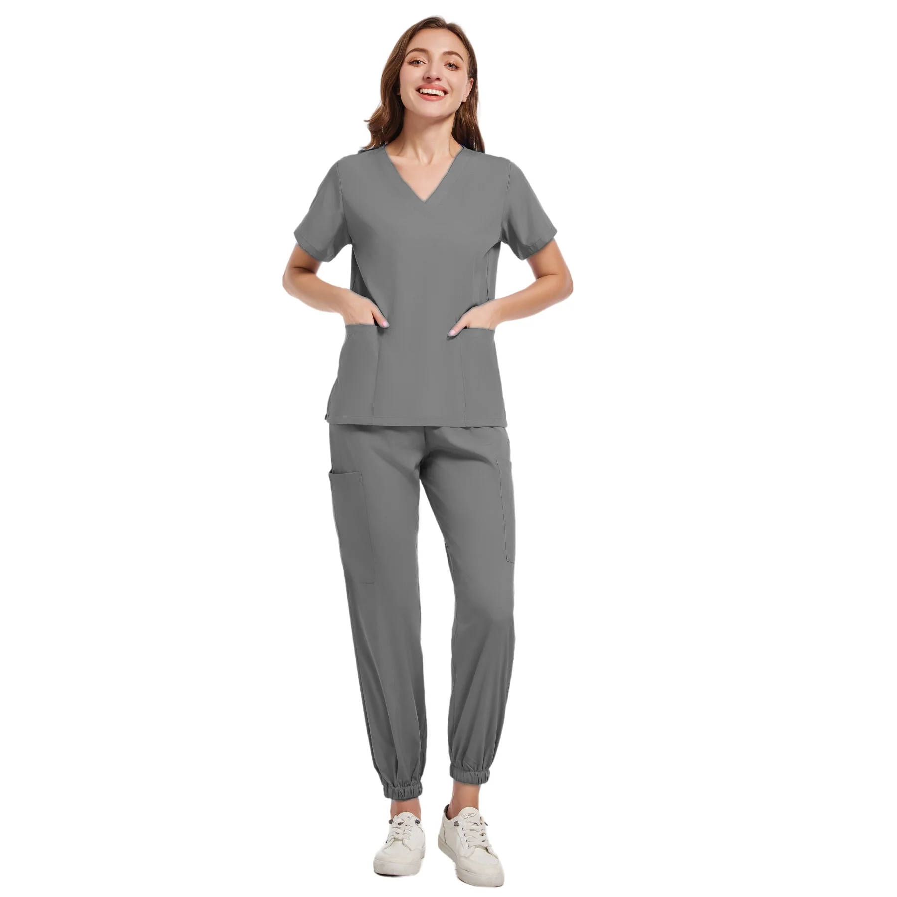 Conjunto de monos médicos para cirugía, uniformes médicos, Tops elásticos con pantalones de bolsillo, uniforme de enfermera, ropa de trabajo para salón de belleza