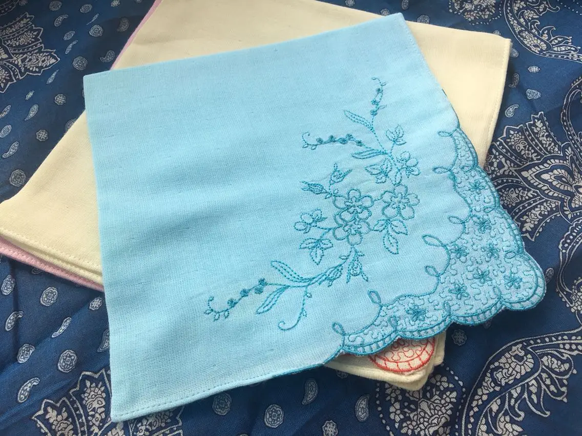 External Single and Double Layer Gauze Embroidered Sweat-absorbing Handkerchief for Women Cotton Pocket Squares