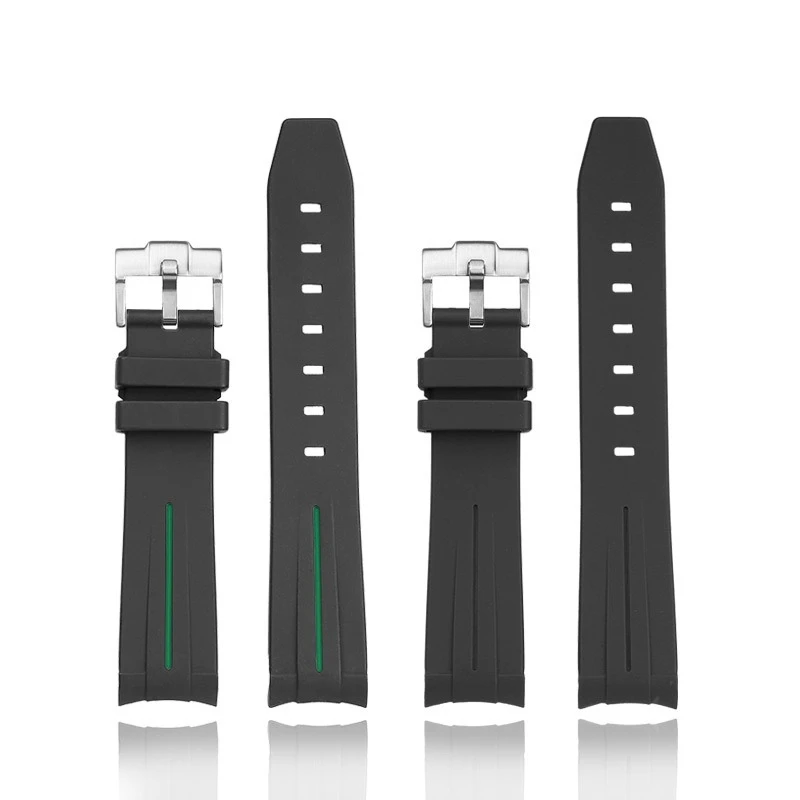 남성용 곡선 엔드 실리콘 다이빙 시계 밴드, 롤렉스 서브마리너 그린 헐크, 오메가 씨마스터, 방수 고무 스트랩, 20mm