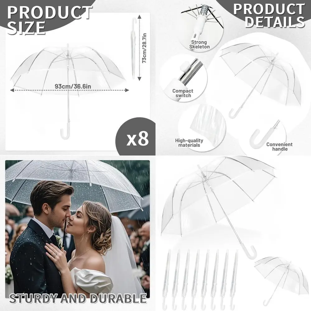

Clear Umbrellas for Wedding, Windproof & Large for Two, Bulk Transparent J-Handle Umbrellas for Outdoor Events & Supplies