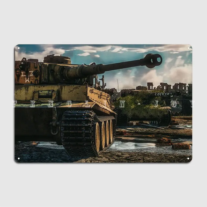 German Tiger Tanks Metal Plaque Poster Wall Mural Pub Garage Retro Mural Painting Tin Sign Poster