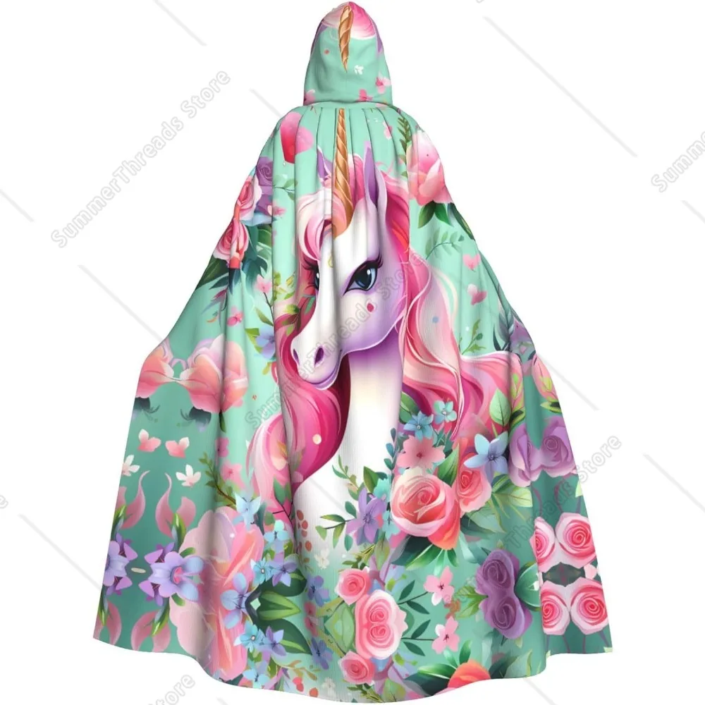 

Pink Unicorn Prints Adult Hooded Cape Cloak For Halloween Costume Parties And More