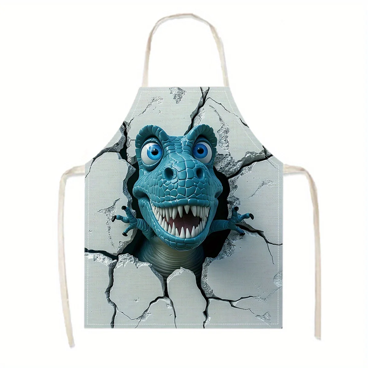1pc Fashionable Blue Dinosaur Print Kitchen Apron, Stylish Cooking Party Apron, Trendy Household Workwear, Kitchen Accessories
