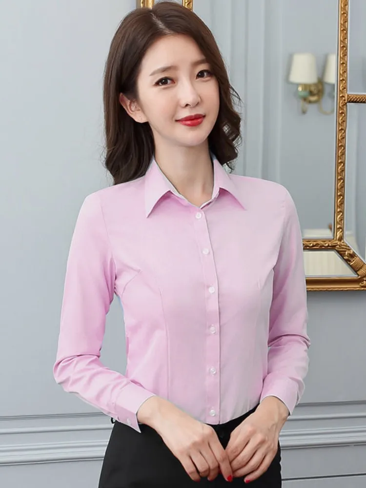 Plus Size Women Shirt Fashion White Shirt Long-sleeve Professional Shirt Formal Dress Large Size Work Clothes Button Womens Tops