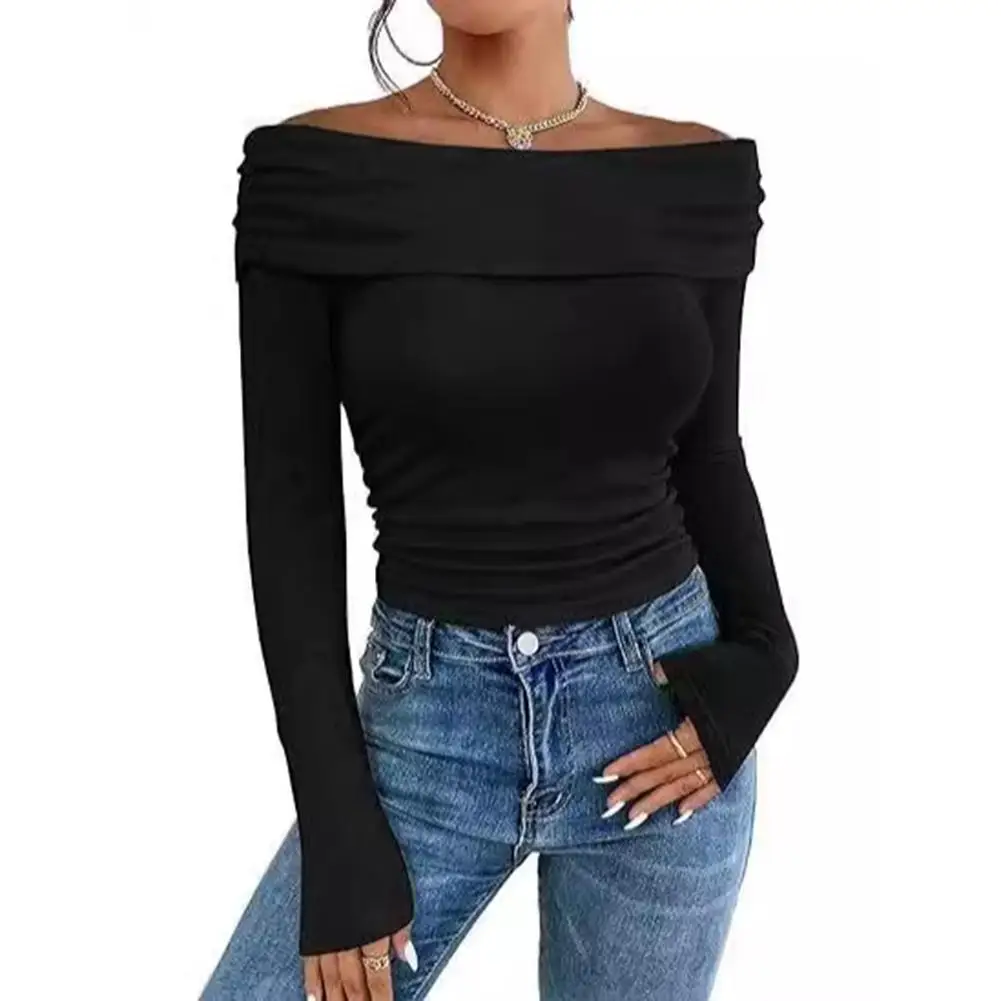 Home Apparel Comfortable Tops M - 82cm Bust Off Shoulder Tops 5 Spandex Blend 95 Polyester Fabric Suitable For All Seasons