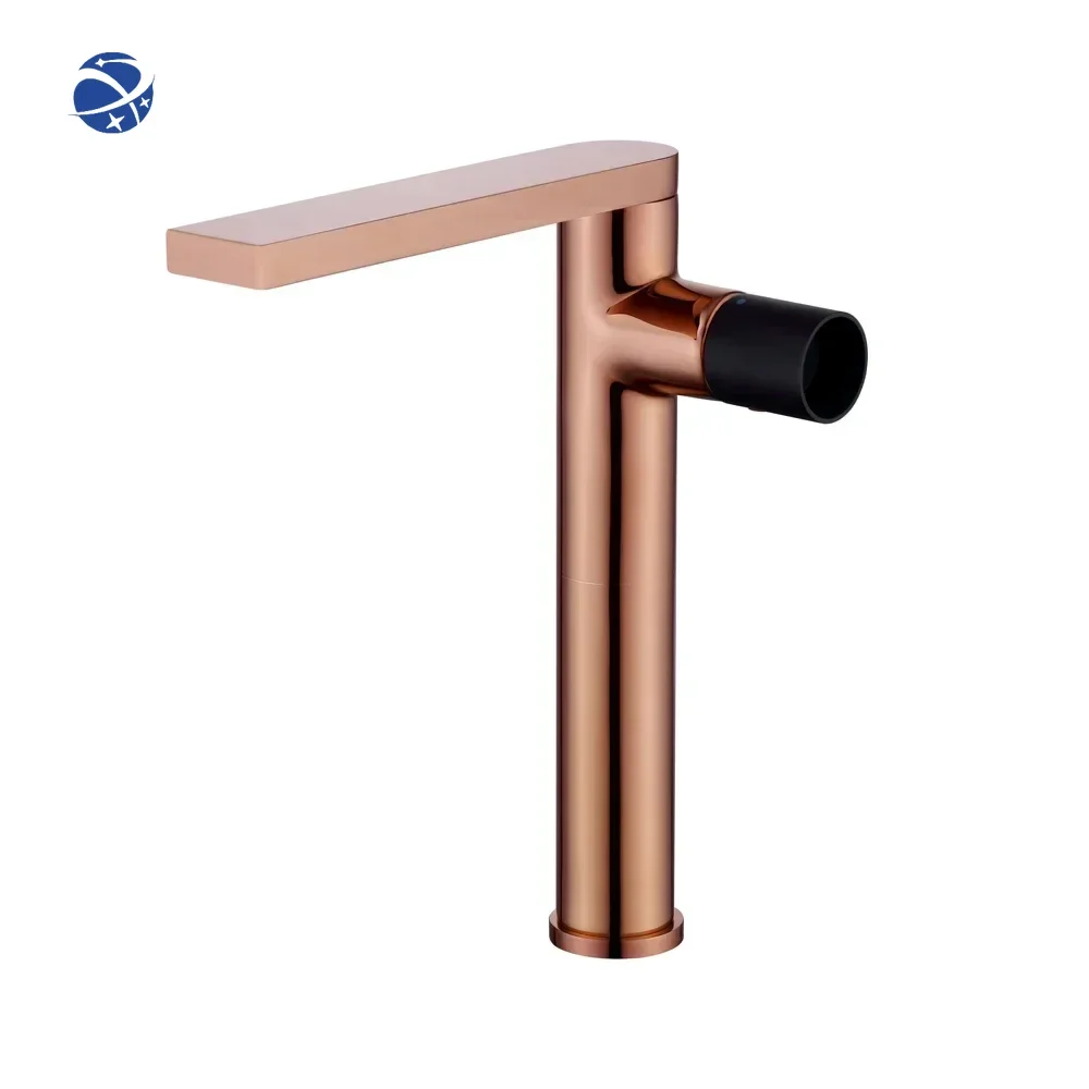 

Luxury Rose Gold Finish Brass Basin Tap Single Hole Deck Mounted Hot Cold Water Bathroom Faucets