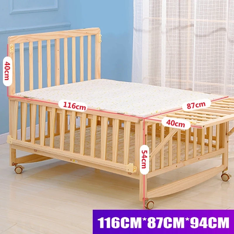 Multifunctional Pine Wood Twins Cot With Quilt Set & Mosquito Net, Crib Can Extend and Joint Adult Bed