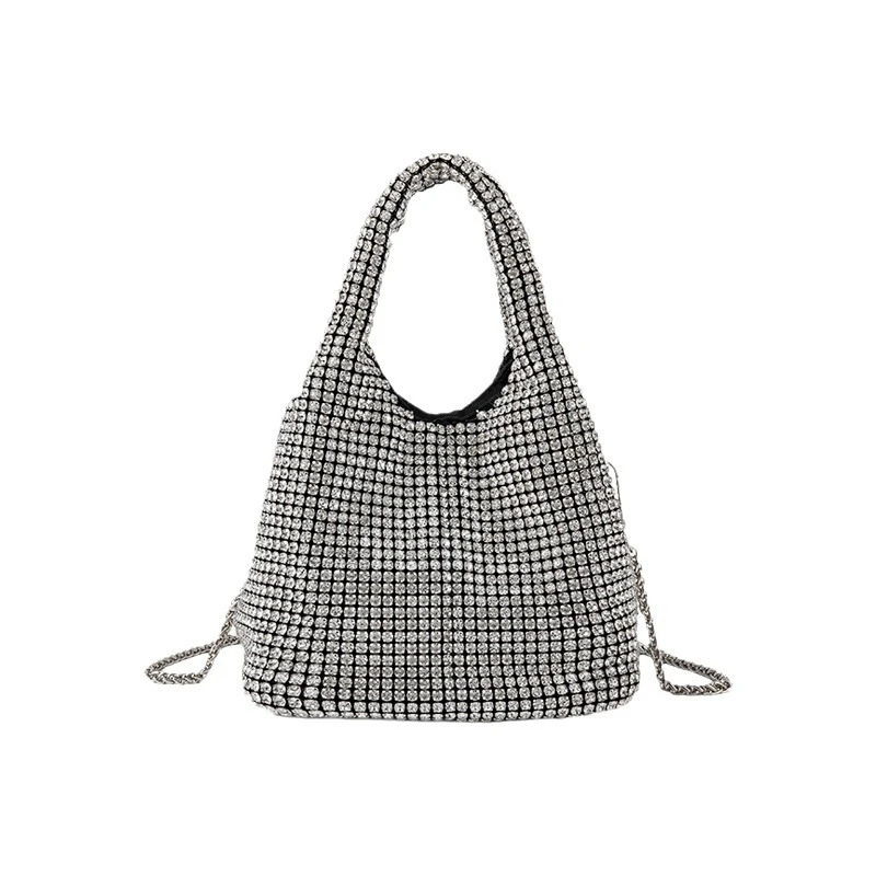 Silver Rhinestone Bucket Evening Bag Women's Sparkly Party Purse