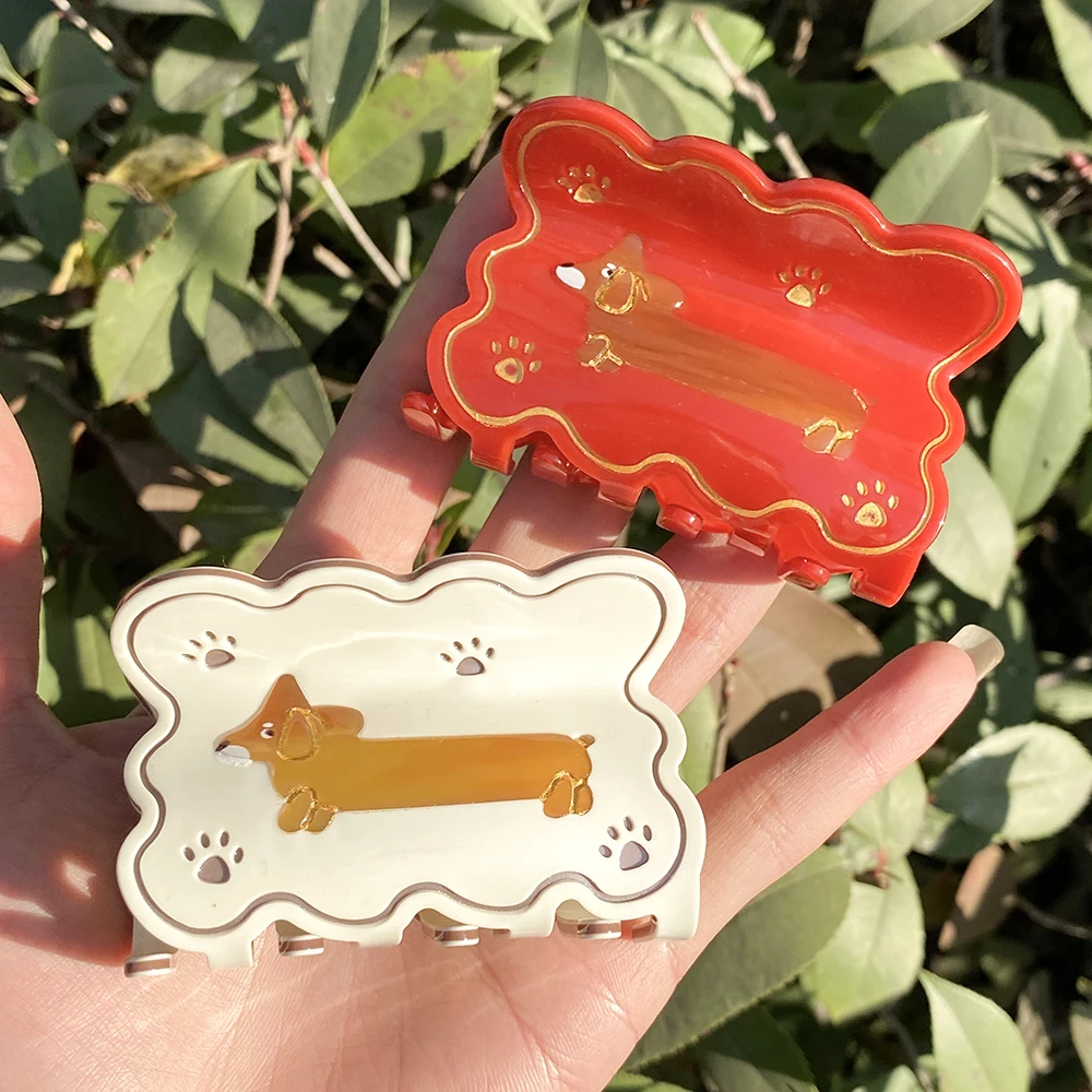 

Oversize Dachshund Dog Printed Shark Hair Clip Claw For Women New Chic Acetate Geometric Hairpin Hair Accessories Tool Gifts