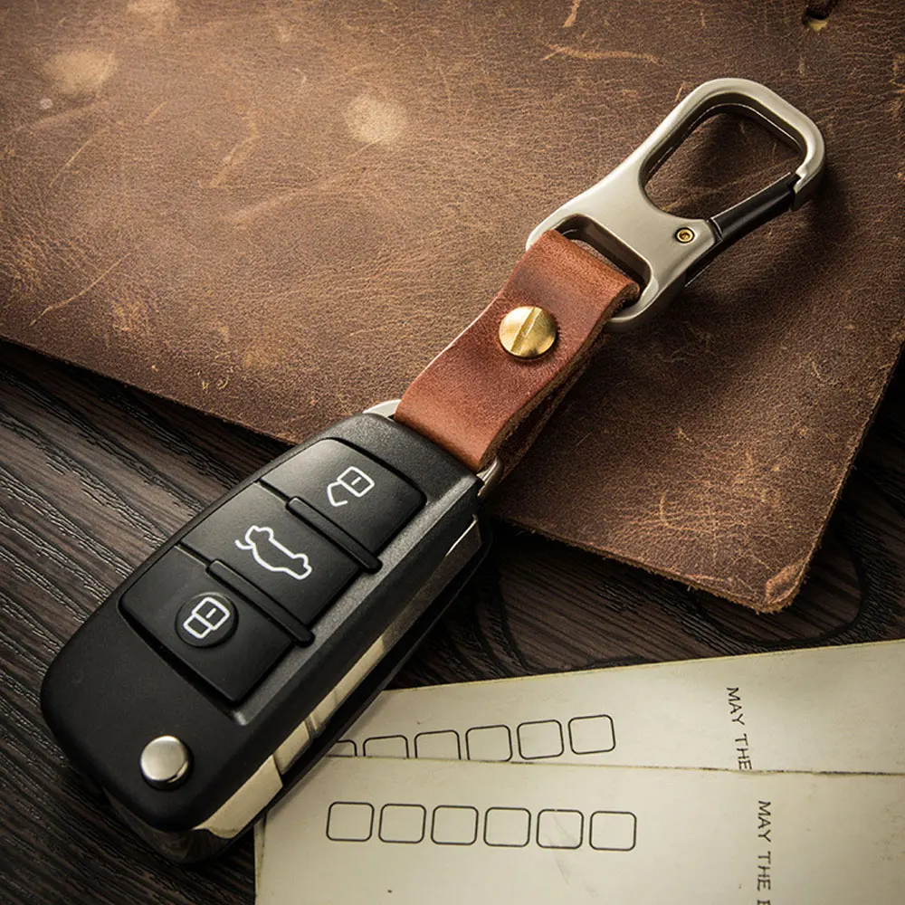 Handmade Genuine Leather Car Key Chain Key Holder Organizer Car Interior Key Fob Gadget Black Brown Decor Keychain Vintage Style