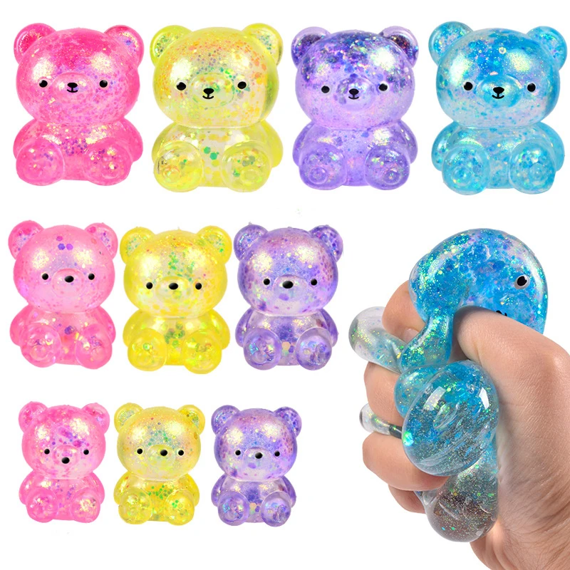 Glitter Gummy Bear Needoh Piccolo animale carino Antistress Splat Decompressioni Vent Spremere Giocattolo Orso Prop