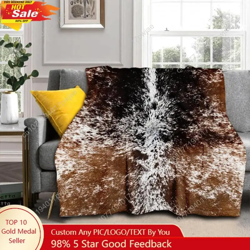 

Cow Print Blanket Soft Flannel Lightweight Cowhide Western Throw Blanket Cozy Warm Brown Cow Custom blankets
