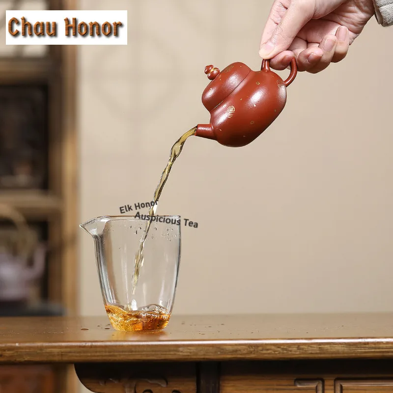 100ml Authentic Yixing Purple Clay Teapots Handmade Gold Drawing Pot Raw Ore Dahongpao Kettle Zisha Tea Set Teaware Accessories