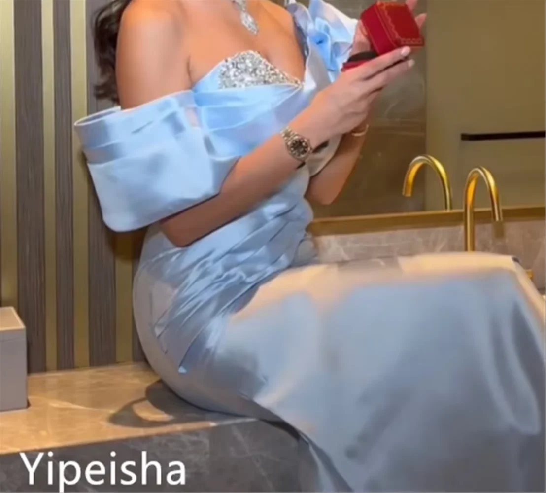 Personalizado de alta qualidade sexy fora do ombro bainha vestidos de noite contas lantejoulas cetim vestido de baile vestidos de festa para mulher