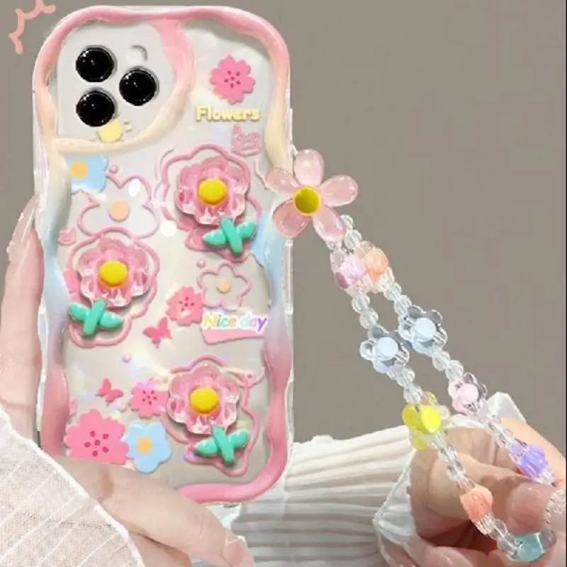 Flower Bracelet Case for OPPO A60 A38 A17 A16 A15 A78 A98 A79 A58 A55 A54 A57 A77 A96 A52 A92 A53 A9 A5 2020 Phone Chian Cover