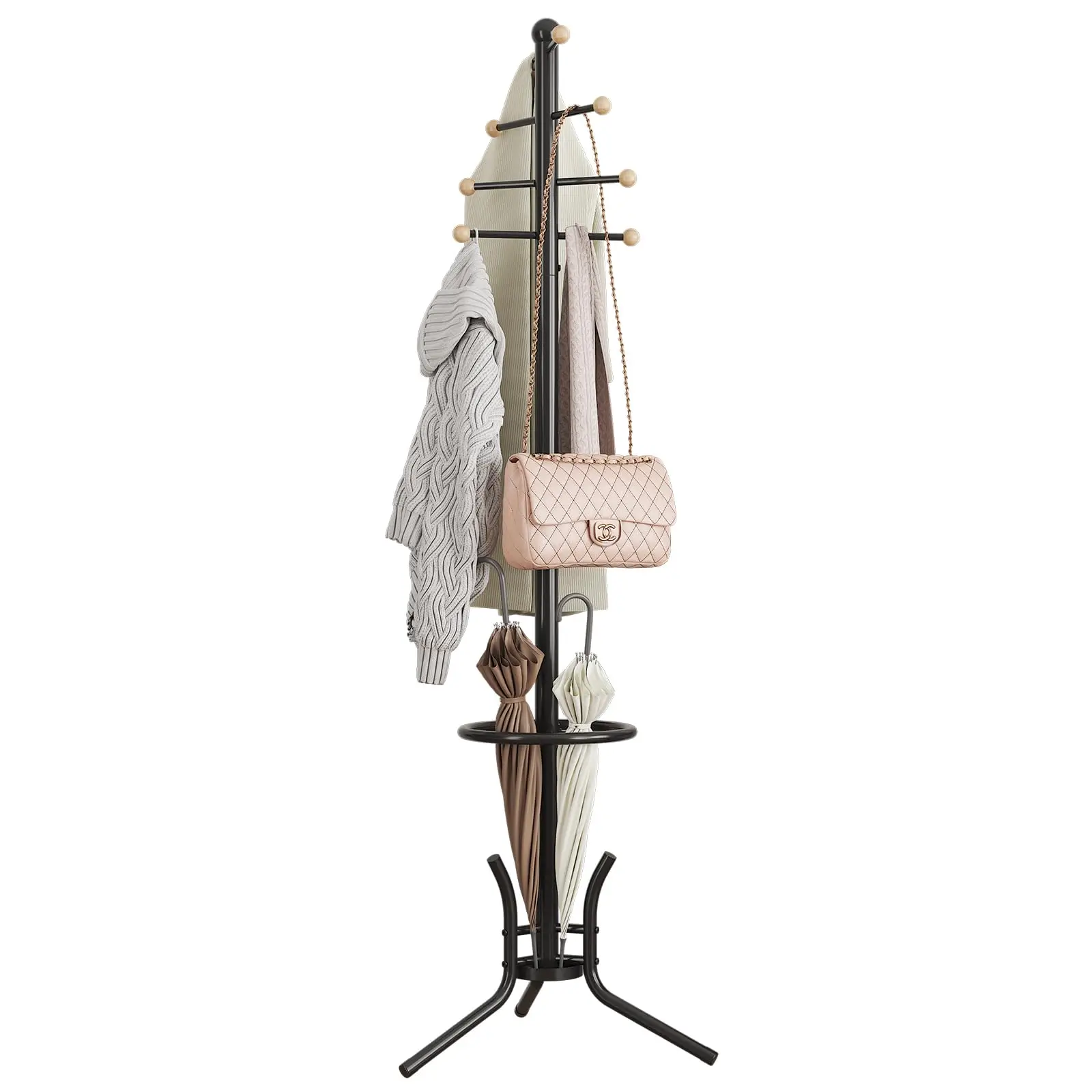 Coat Racks Freestanding with Umbrella Holder, 8 Hooks Coat Hanger Stand for Entryway, Coat Tree Coat Hanger Stand Umbrella Hold