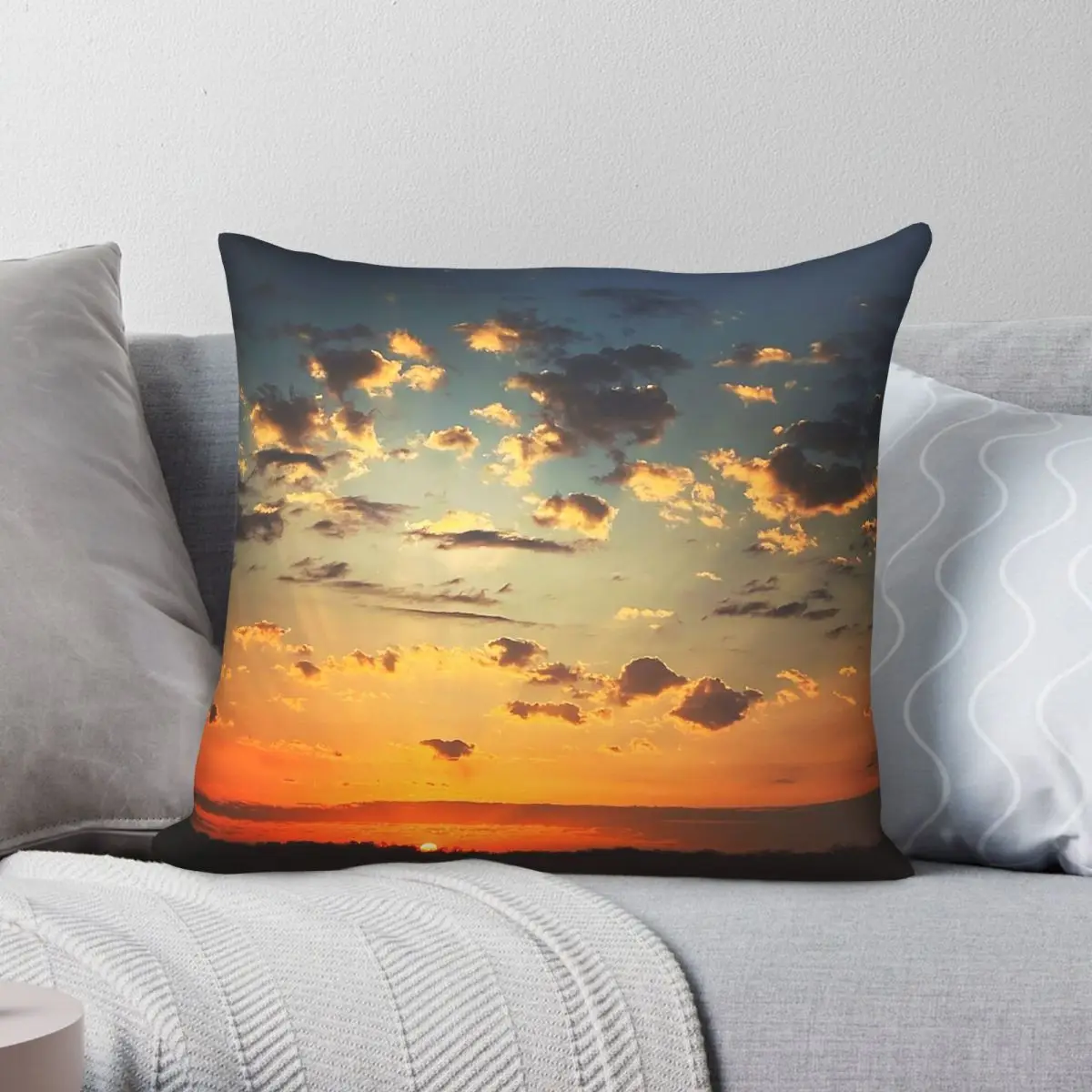 Beaming Sunrise Square Pillowcase Polyester Linen Velvet Printed Zip Decor Throw Pillow Case Sofa Seater Cushion Cover Wholesale