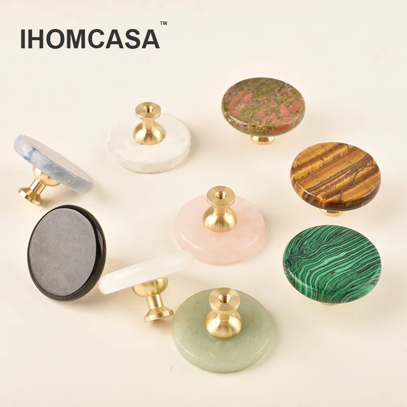 

Nature Crystal Stone Furniture Handle Drawer Door Knob Wardrobe And Storage Cabinet Knobs Kitchen Brass Pull Diameter 40mm