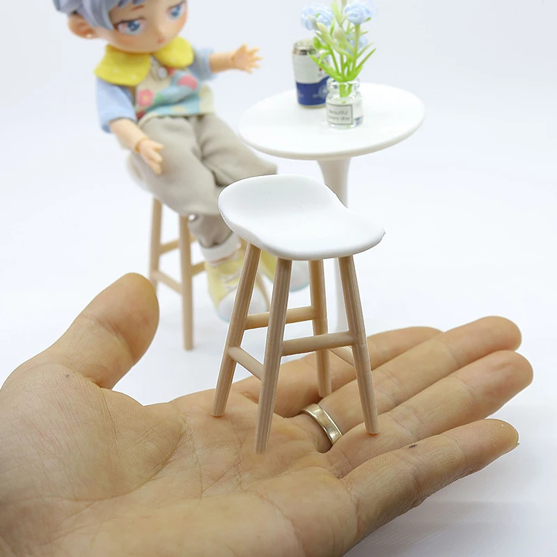 Dollhouse Miniature Simulation High-legged Round Table Bar Chair Funiture Model For Doll House Decor Kids Pretend Play Toys Gift