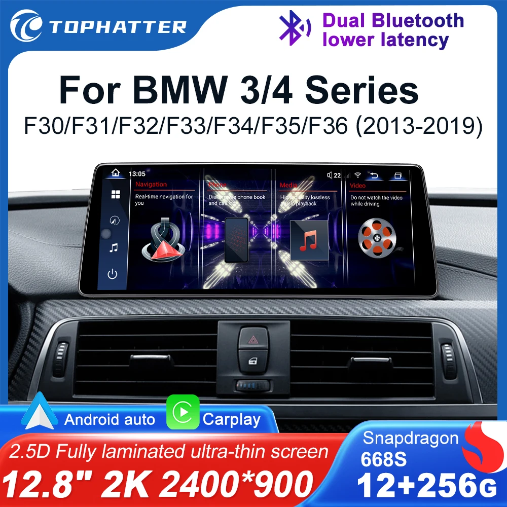 

12.3" for BMW 3 4 Series F30 F31 F32 F33 F34 F35 F36 F40 Car Radio GPS Navigation 2K HD screen Qualcomm 668S Android Auto BT DSP