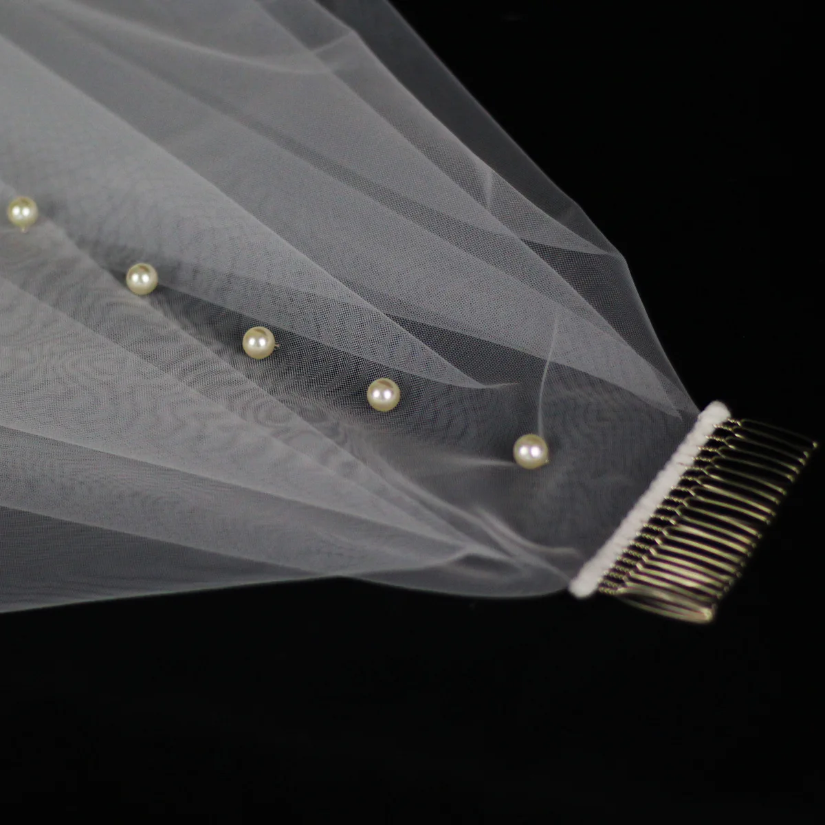 White/Ivory Romantic Trailing Cathedral Bridal Wedding Veil One-Layer Pearl Beading Headpiece EE507