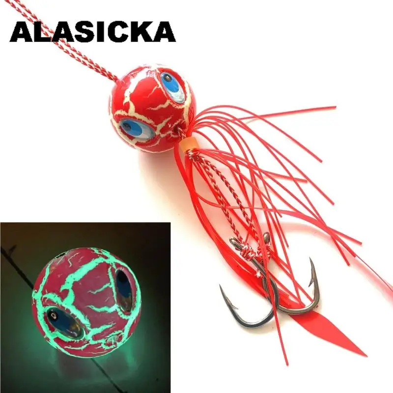 ALASICKA 60g/80g/100g/120g/150g/180g/200g Tenya Glow Lumious Kabura Pesca Slider Snapper Bream Jig Head with Skirt Jigging Lure