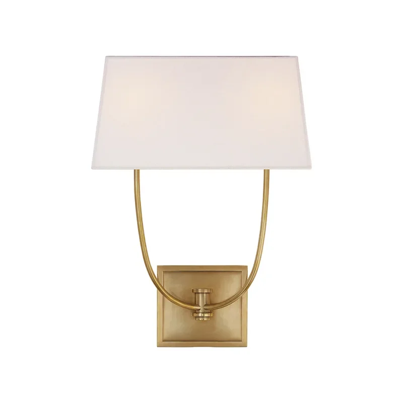 Marco de cuerno de campo americano, lámpara de noche retro de cobre para dormitorio, faro de espejo, sala de estar simple, pasillo de doble cabeza