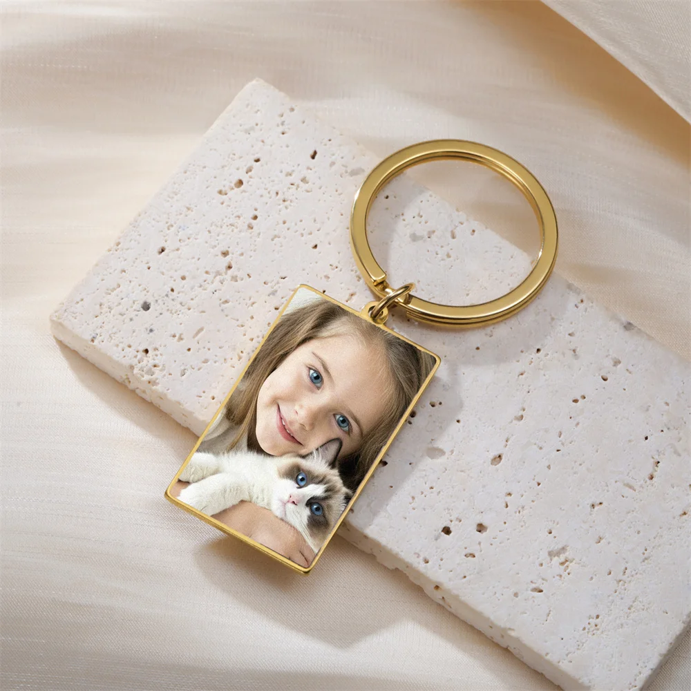 Benutzerdefinierter Foto-Schlüsselanhänger aus Edelstahl, rechteckig, Herzform, personalisiertes Bild, Schlüsselanhänger, Schmuck, Valentinstagsgeschenk – Detail 8