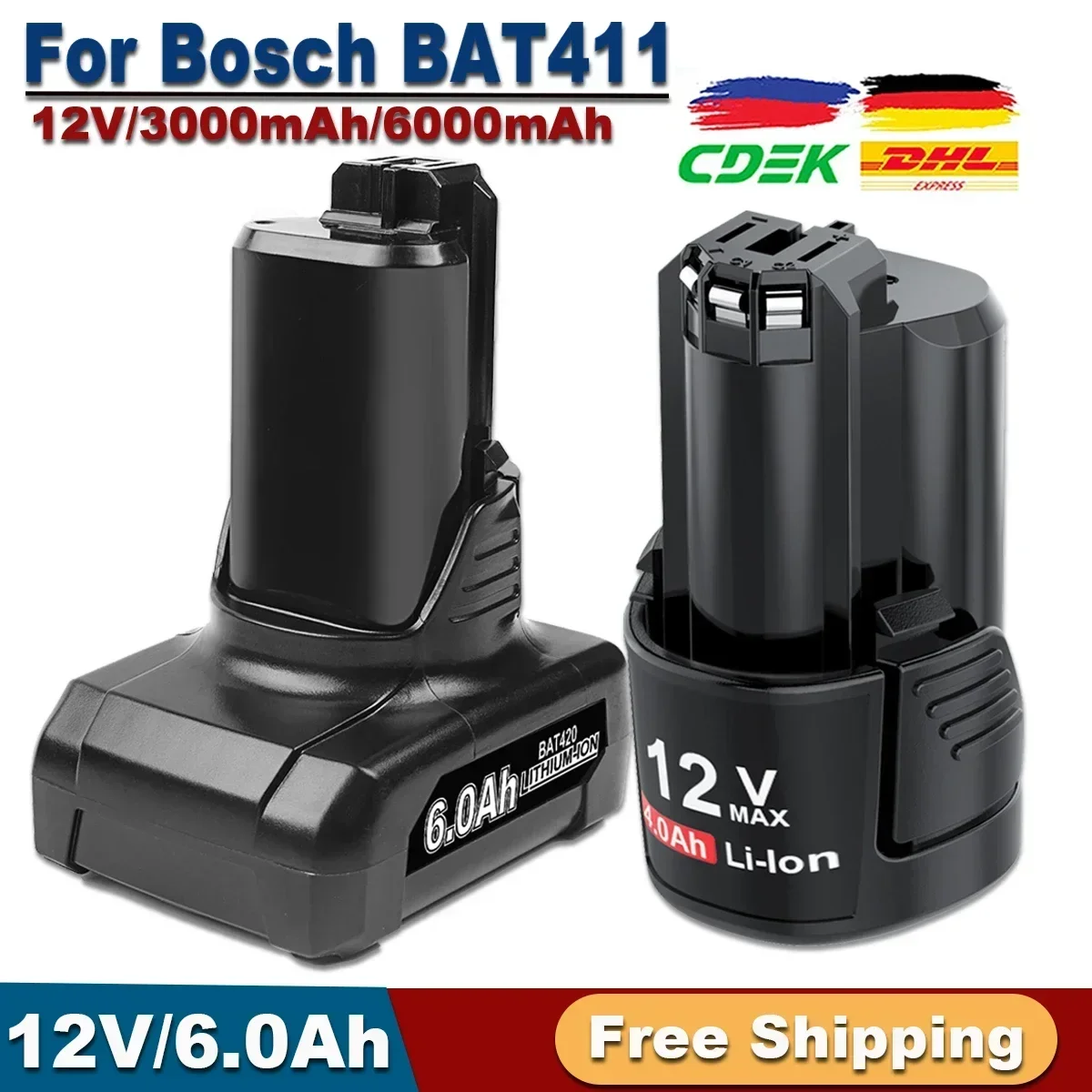 For Bosch Battery BAT420 Rechargeable  12V/3.0Ah/6.0Ah Li-ion Battery For Bosch BAT411 BAT412A BAT413A Power Tool Battery