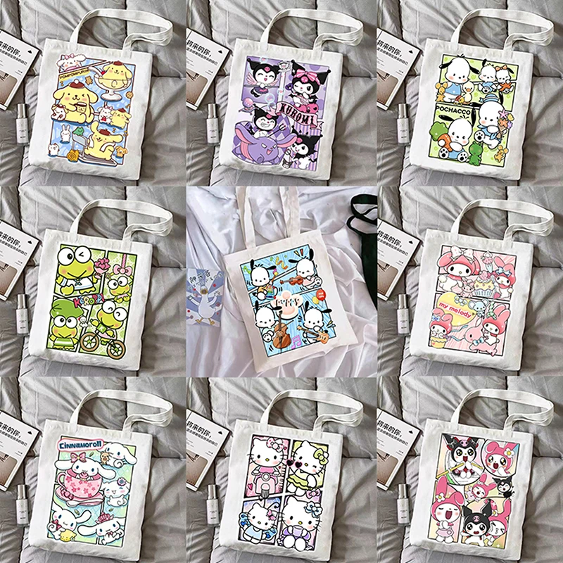 Sanrio Grote Capaciteit Canvas Tas Kuromi Hellokitty Dames Singles Schoudertassen Casual Mode Veelzijdige Boodschappentas Meisje Cadeau