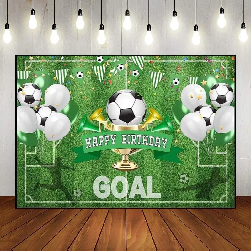 

Football Field Game Trophy Sports Soccer Theme Background Photo Photography Backdrop Birthday Decoration Cartoon Newborn Props