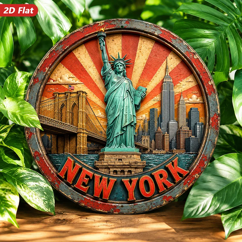 CIFBUY Vintage 2D Round Aluminum Wall Art Waterproof Durable Statue City Home Decor Living Room Office Study Indoor Outdoor