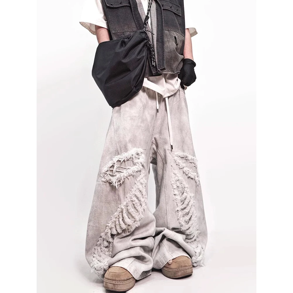 Jeans lavati vintage Pantaloni da lavoro larghi effetto consumato High Street Pantaloni in denim a gamba larga per uomo Donna Pantaloni cargo streetwear