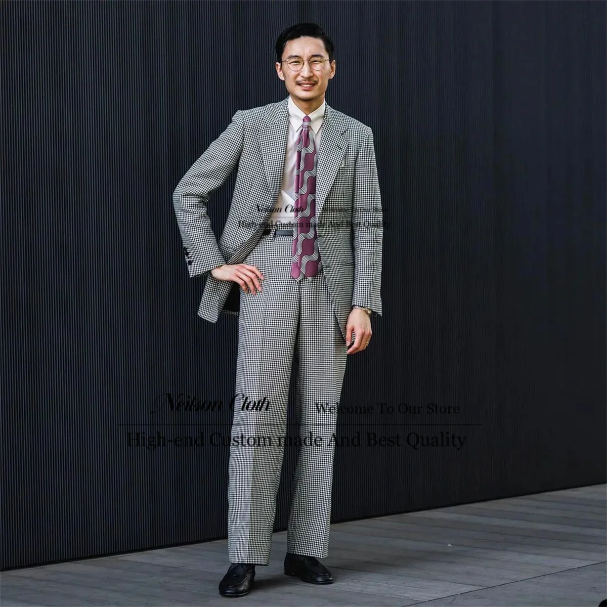 

Business Short Plaid Groom Wedding Tuxedos For Men 2 Pcs Sets Notched Lapel Male Prom Blazers Groomsmen Slim Fit Terno Masculino