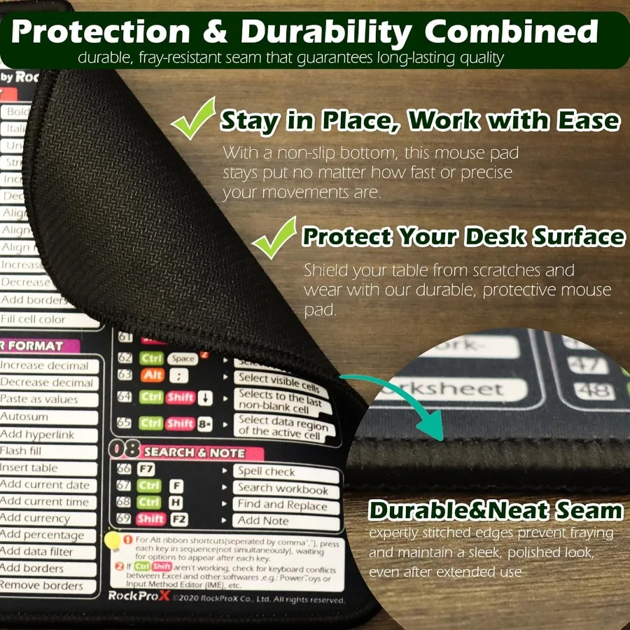 Excel Cheat Sheet Desk Pad Shortcuts Mousepad for Excel PC Office Spreadsheet Mouse Mat مع نصائح لوحة المفاتيح قصيرة Cheatsheet #4