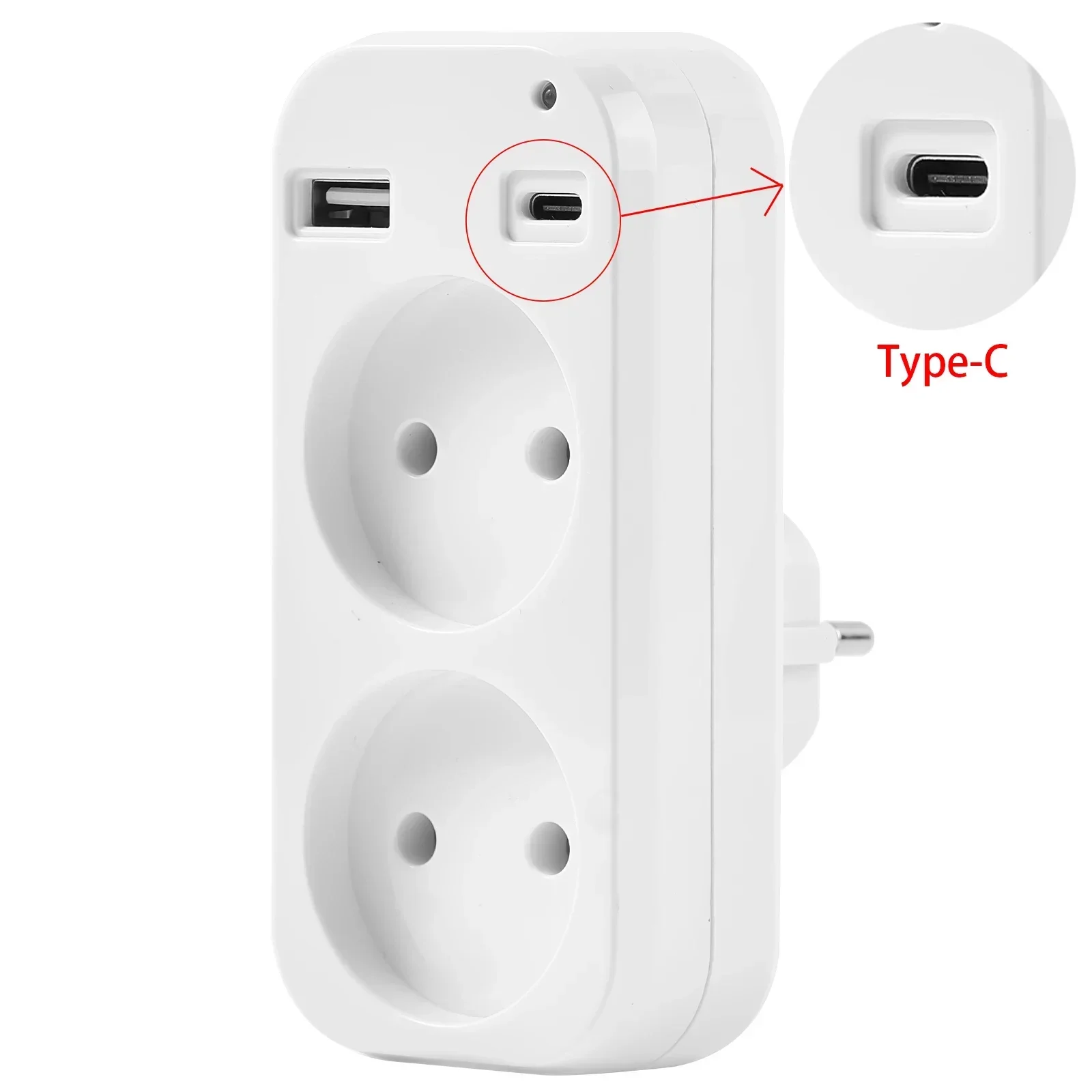 EU Plug Conversion 2 Socket Plug Multifunctional Socket Portable with USB Type-C Port German Spain French Russian Power Adapter