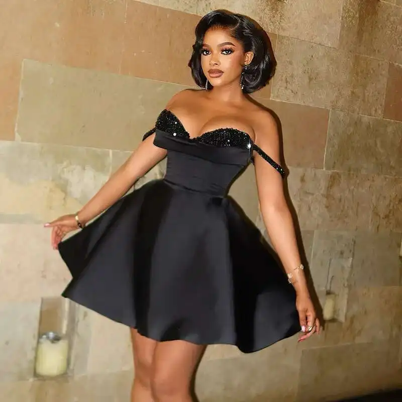 

Women's Clothing 2025 Spring New Style Elegant Temperament Sequin Splicing Strapless Suspender Evening Dress Short Dress Party 1