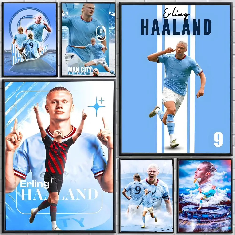Erling Haaland Poster Self-Adhesive HD Mural Wall Decals, Living Room Bedroom Home Decor Gift