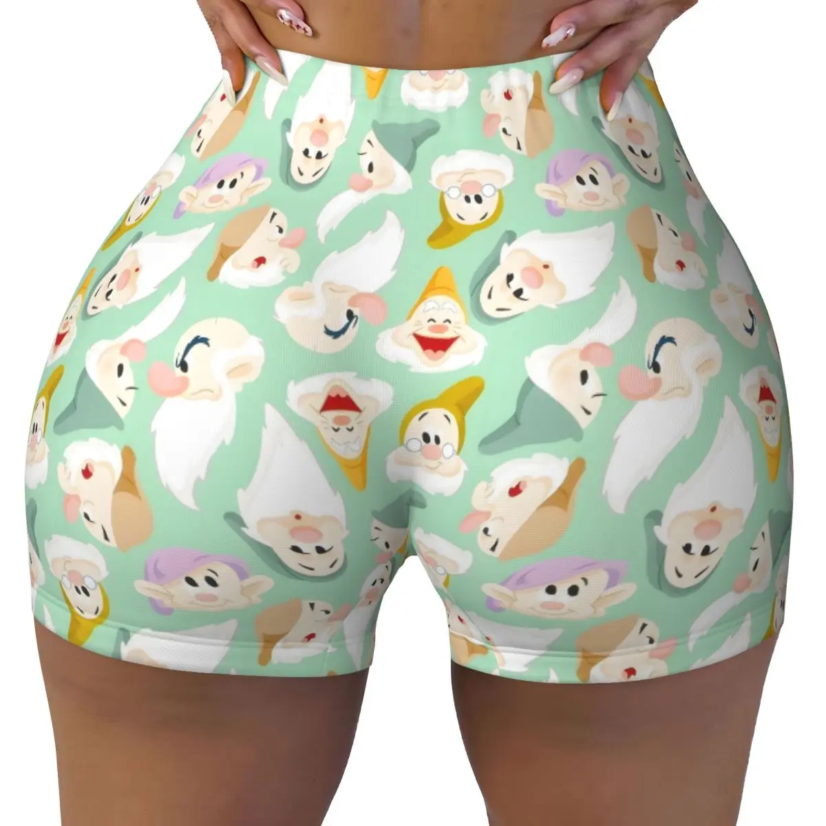 

Изготовленные на заказ байкерские шорты Белоснежки и семь гномов в тренажерном зале, волейбольные байкерские шорты для женщин, шорты для йоги с героями мультфильмов