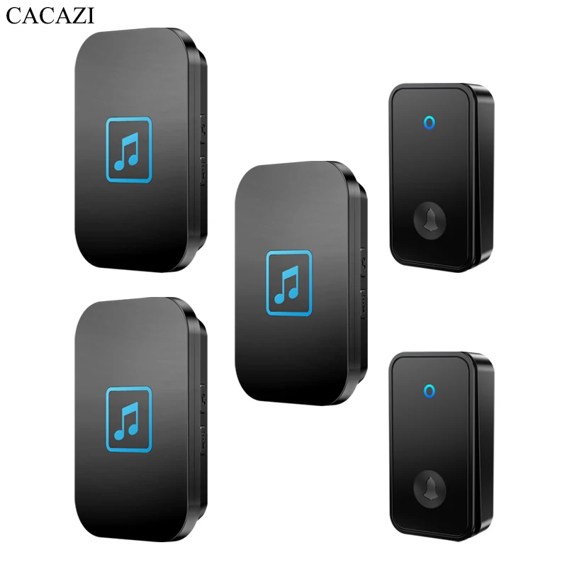 

CACAZI Self-powered Outdoor Wireless Doorbell Waterproof Smart Home Door Bell Chime Kit LED Flash Security Alarm 5 levels(Black)