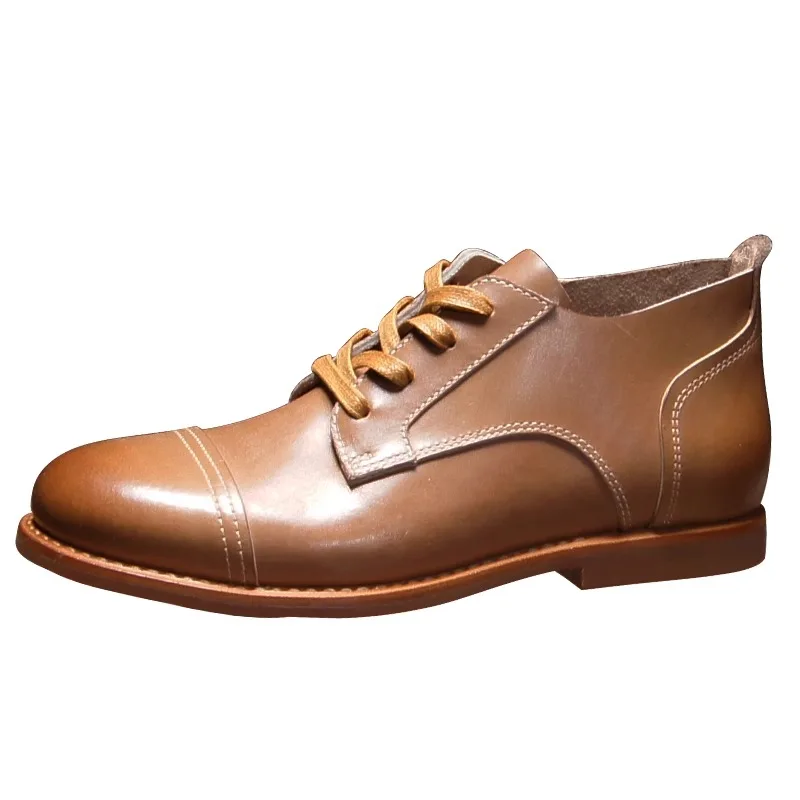 Handmade Genuine Leather Oxford Shoes Men Cowhide Retro Mid Top Casual High End Lace Up Business Dress Leather Shoes Male