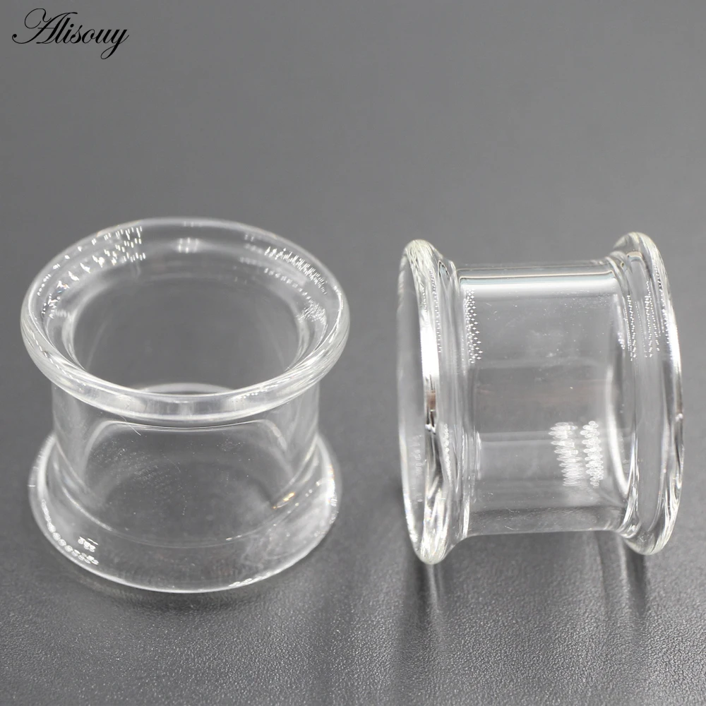 2Pieces Hollow Double Flared Transparent Glass Ear Tunnel Plug Flesh Expander Stretcher Gauge Earring Piercing Body Jewelry