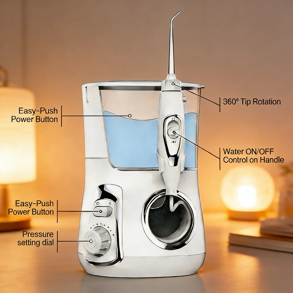 

Электрический ирригатор для полости рта с 10 режимами, 800 мл, 5 насадок, настольный, для чистки зубов и свежего дыхания