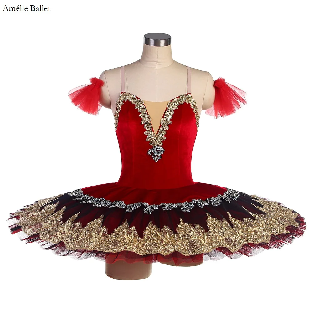 

BLL436 Red Velvet Bodice with Nude V Neck Pre-Professional Ballet Dance Costume Classical Tutus for Adult Girls Performance Wear