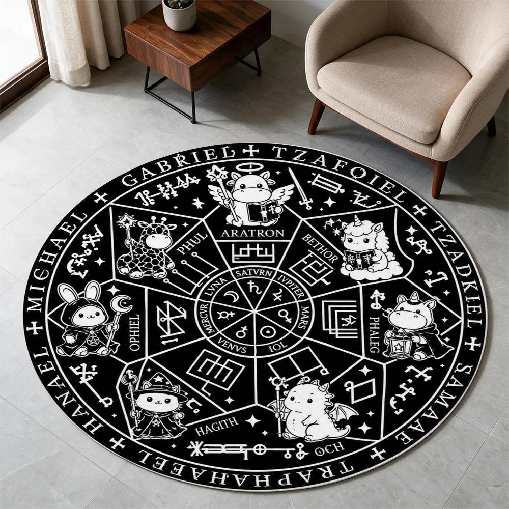 Astrology Zodiac Wheel Mat for Home Decor Celestial Star Chart Tarot Reading Circle Floor Rug