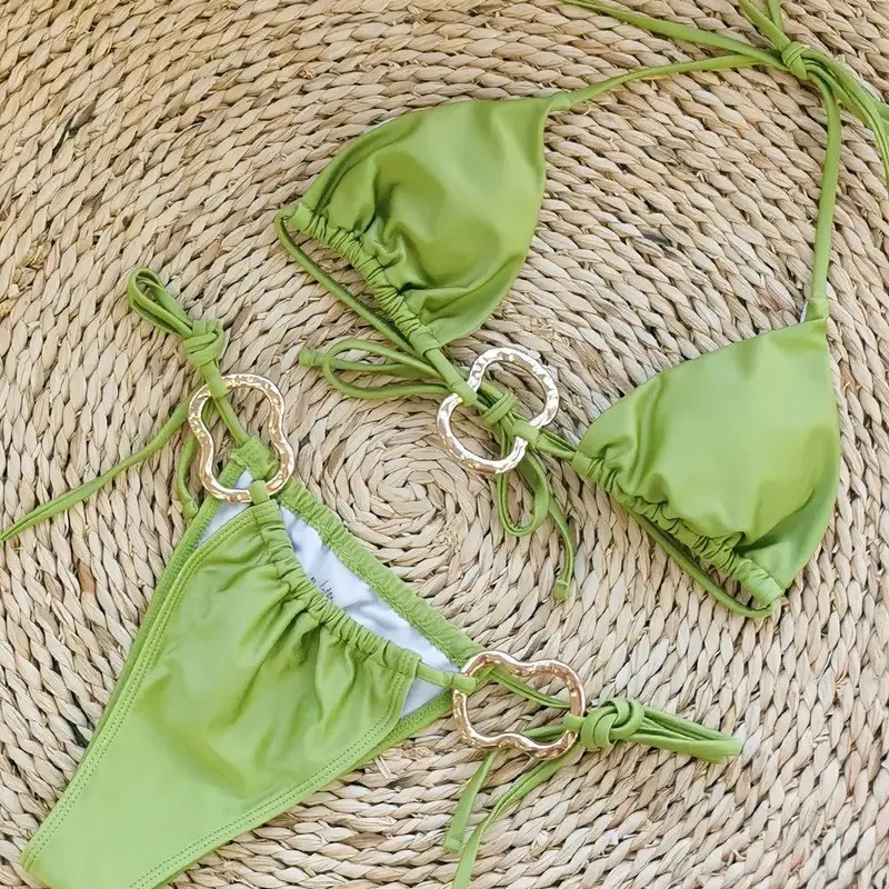 Women's Bikini Swimsuit New Solid Color Two-Piece Tie Sexy Backless Women's Swimwear