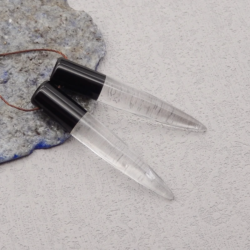 Natural Stone Obsidian White Quartz Earring Bead,Fashion Jewelry Intarsia Earrings For Women 48x8mm 9g